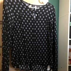 Patterned Black Semi Sheer Shirt with an eyelet